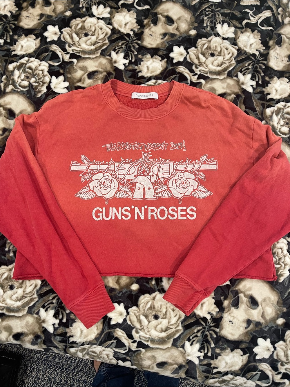Daydreamer Brand Guns N' Roses Red Graphic Cropped Crewneck Sweatshirt